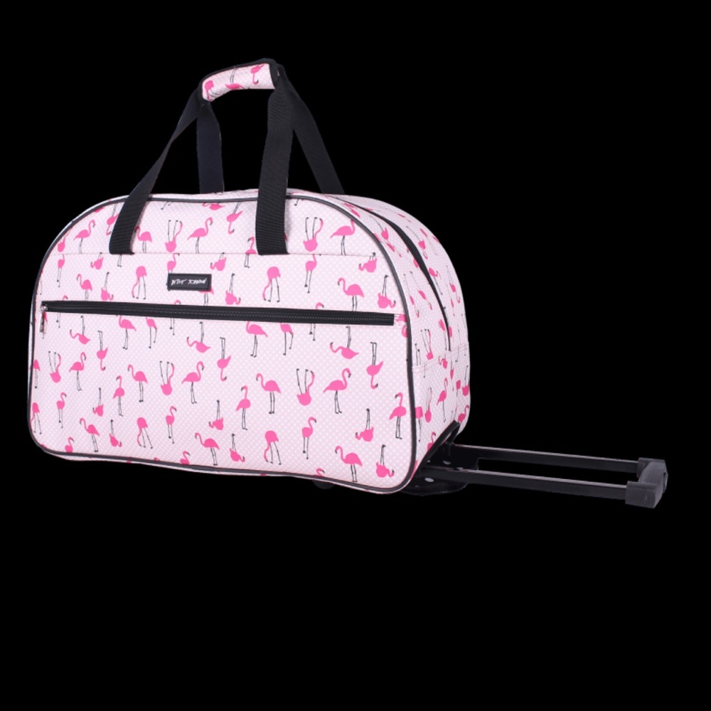 NWT Betsey Johnson Rolling duffel luggage Hearts Strut 22”
